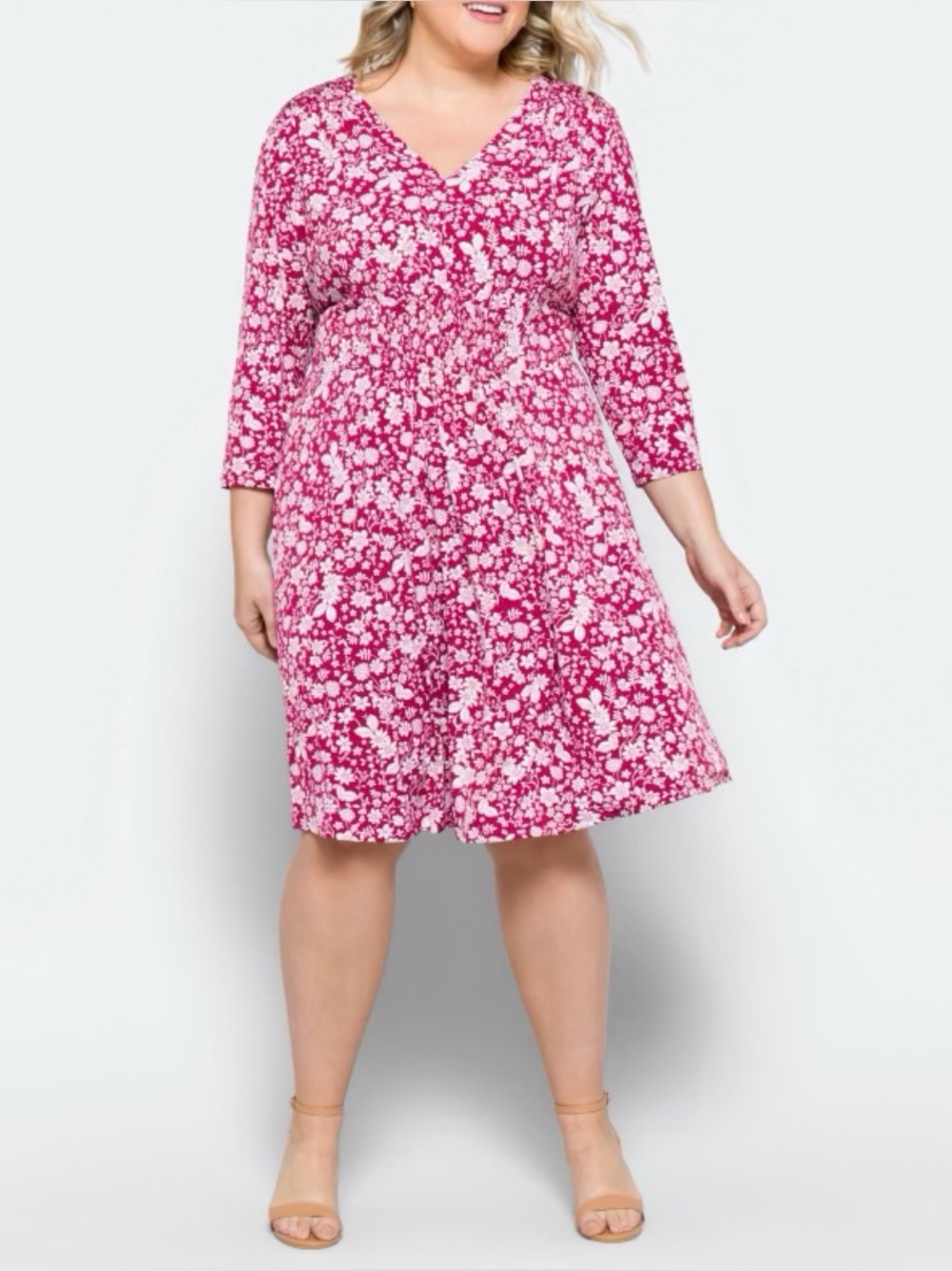 Maggy London Pink Floral V-Neck Midi Dress (Stitchfix)